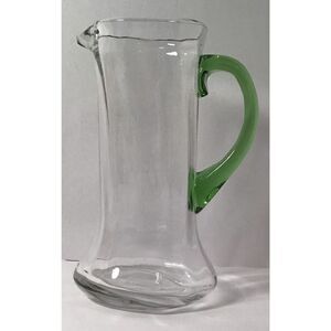 Clear Glass Carafe Pitcher w/ Green Handle Wine Juice Decorative Table Serveware